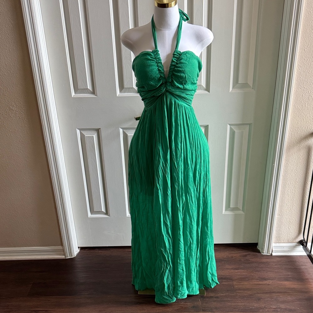 Aakaa Vibrant Green Halter Maxi Dress